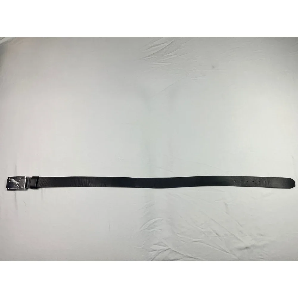 Puma Mens Black Genuine Leather Belt Silver Cutout Cat Logo Buckle Size L 100cm